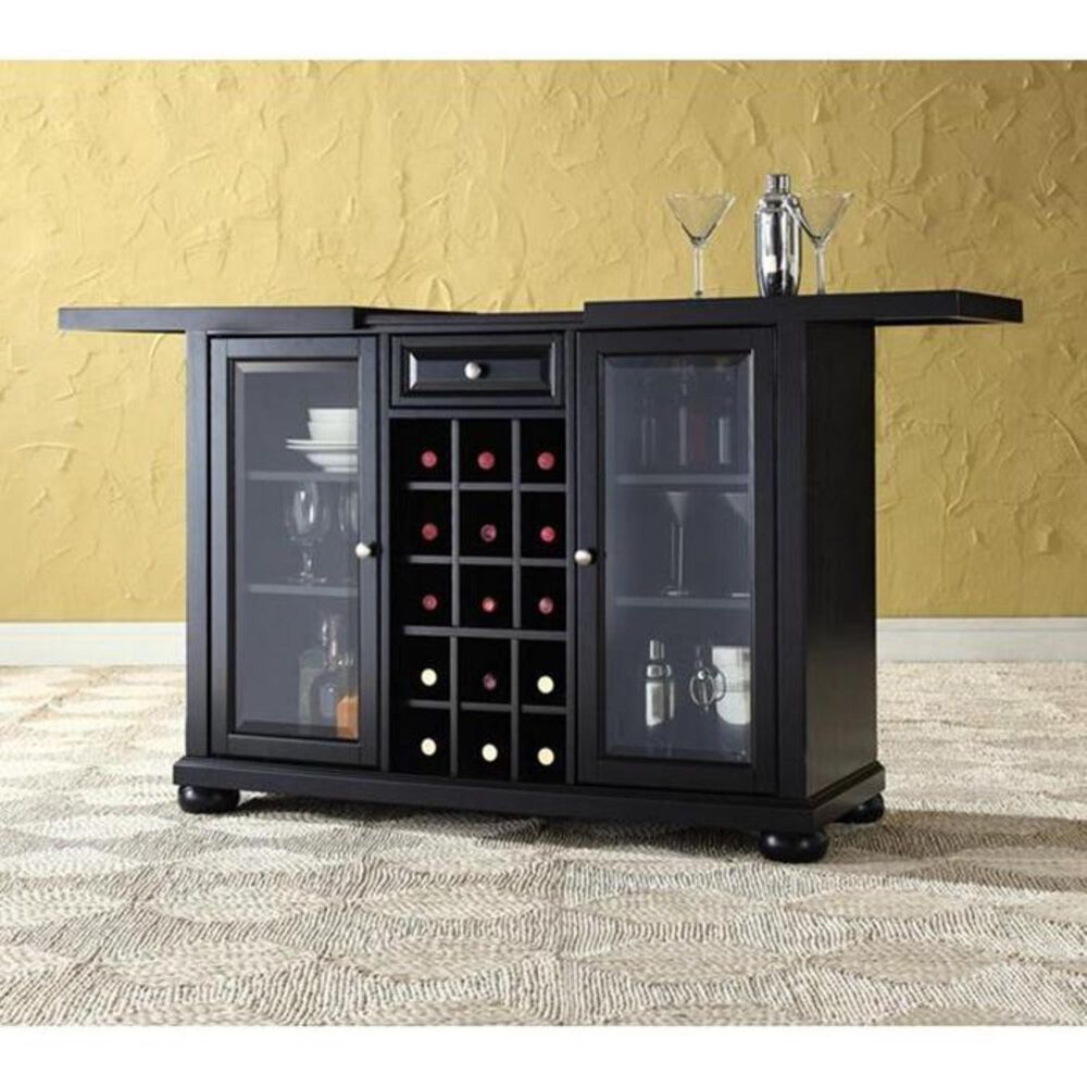 Crosley Furniture Black Sliding Top Bar Cabinet, , large