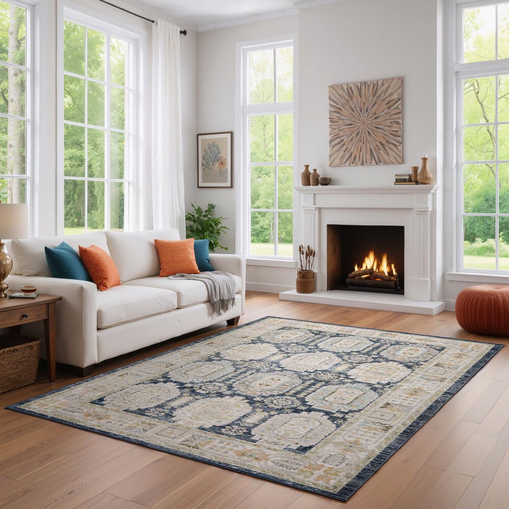 ROW by Oriental Weavers Cavett CAV07 Blue and Gold 5'3" x 7'6" Area Rug, , large