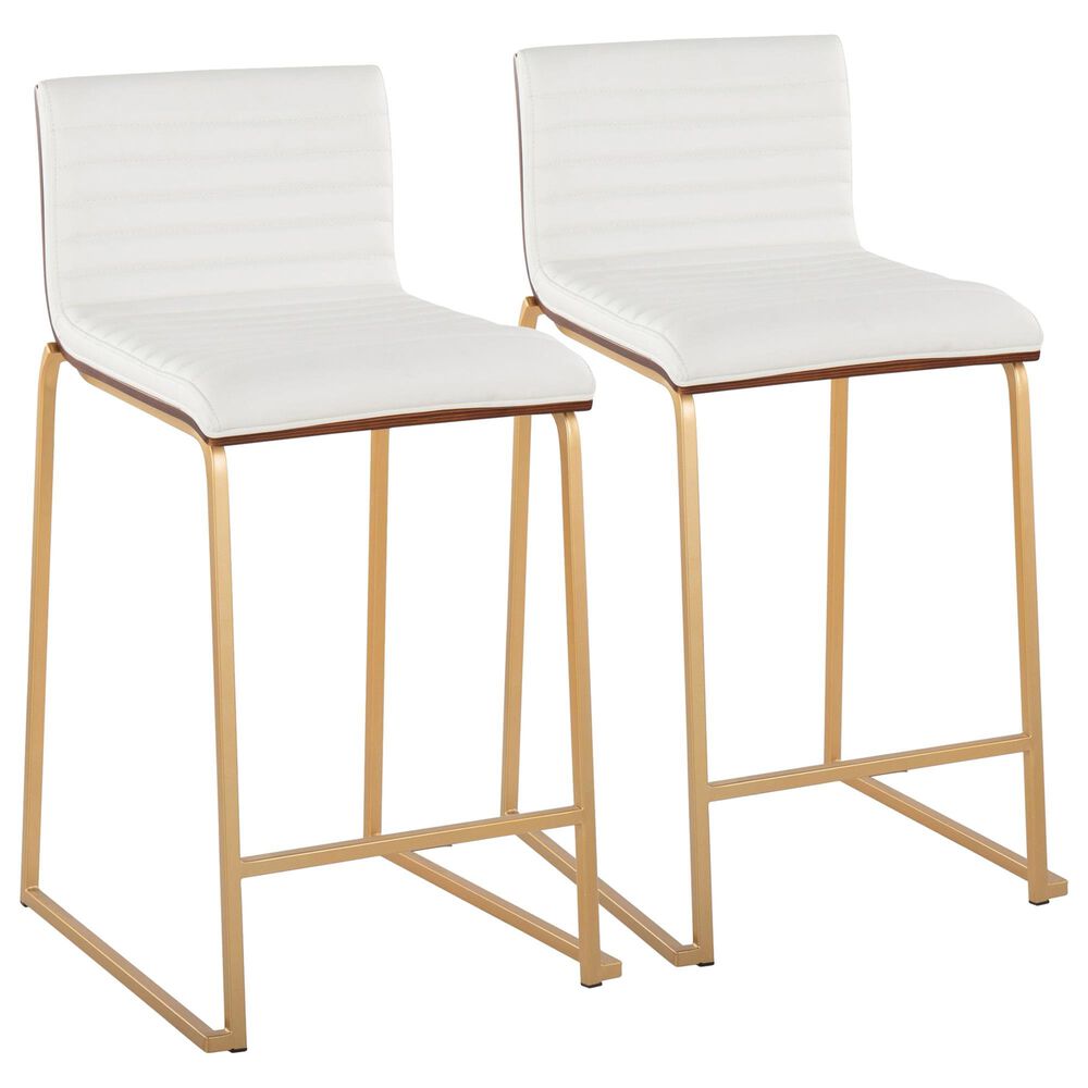 Lumisource Mason 26" Counter Stool with White Cushion in Gold and Walnut (Set of 2), , large