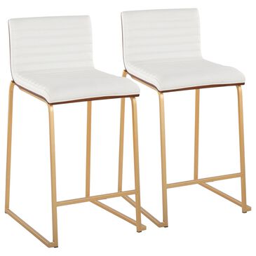 Lumisource Mason 26" Counter Stool with White Cushion in Gold and Walnut (Set of 2), , large