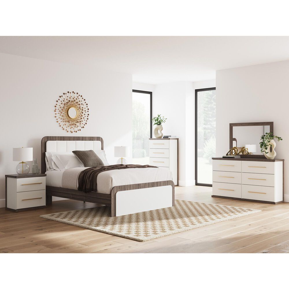Ashley Kendanport Queen Upholstered Bed with Dresser and Nightstand in Brown and White, , large