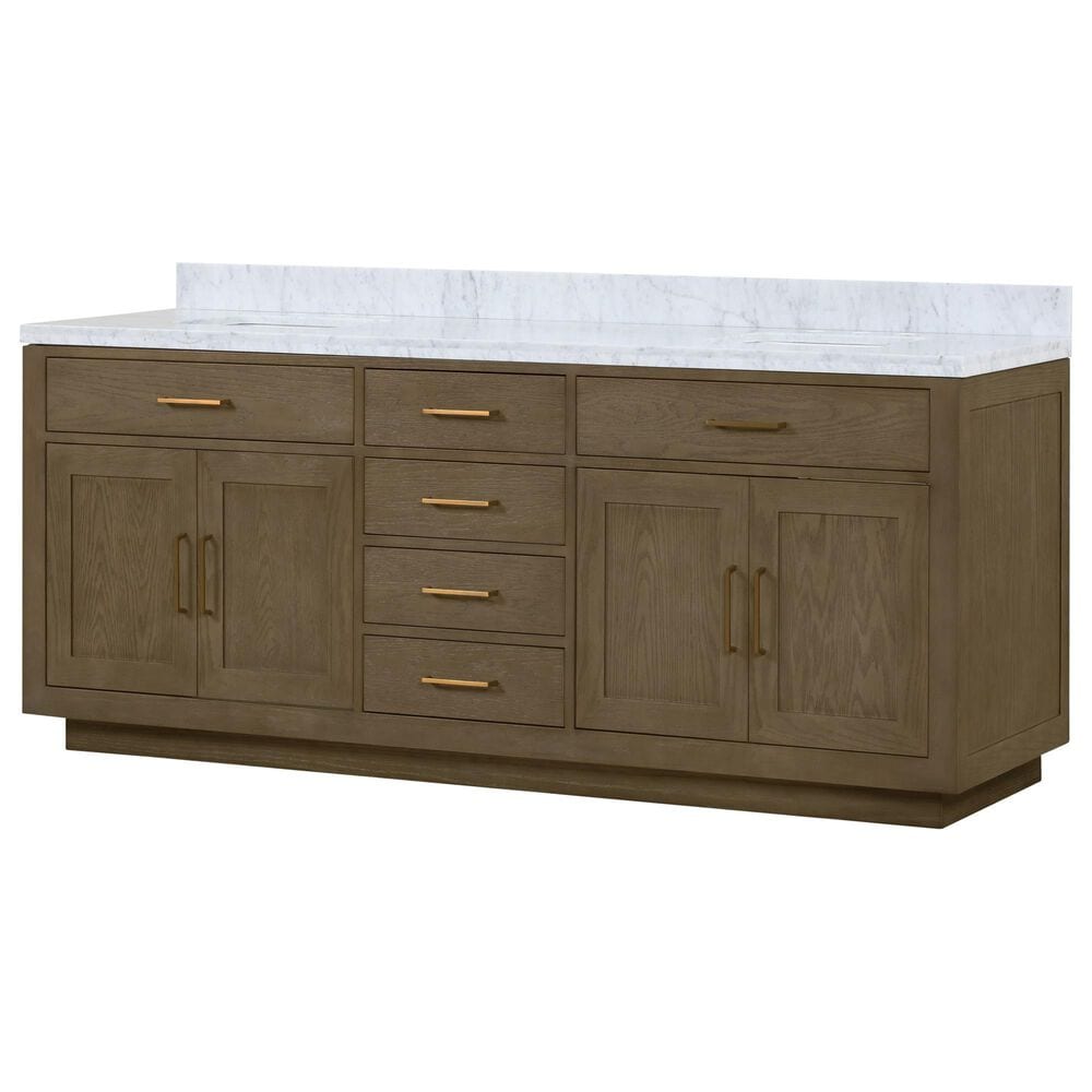 Lexora Home Abbey 84" Double Bathroom Vanity in Grey Oak with 2 cm White Carrara Marble Top and Rectangular Sinks, , large