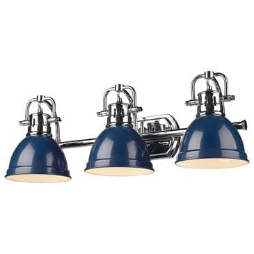 Golden Lighting Duncan 3-Light Bath Vanity with Navy Shades in Chrome, , large