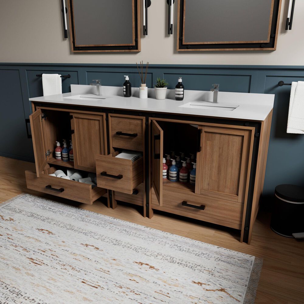 Lexora Home Ziva 80" Double Bathroom Vanity in Rustic Barnwood with 2 cm White Quartz Top and Rectangular Sinks, , large