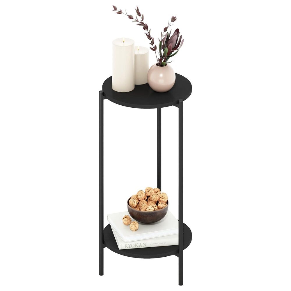 HOMLUX 2-Tier Modern Tall Round Side End Table with Sturdy Metal Leg in Americano and Black, , large