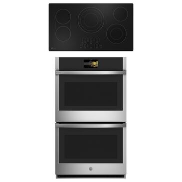 GE Profile 2-Piece Kitchen Package with Stainless Steel 36" Smart Built-In Convection Double Wall Oven and 36" Electric Cooktop in Black, , large