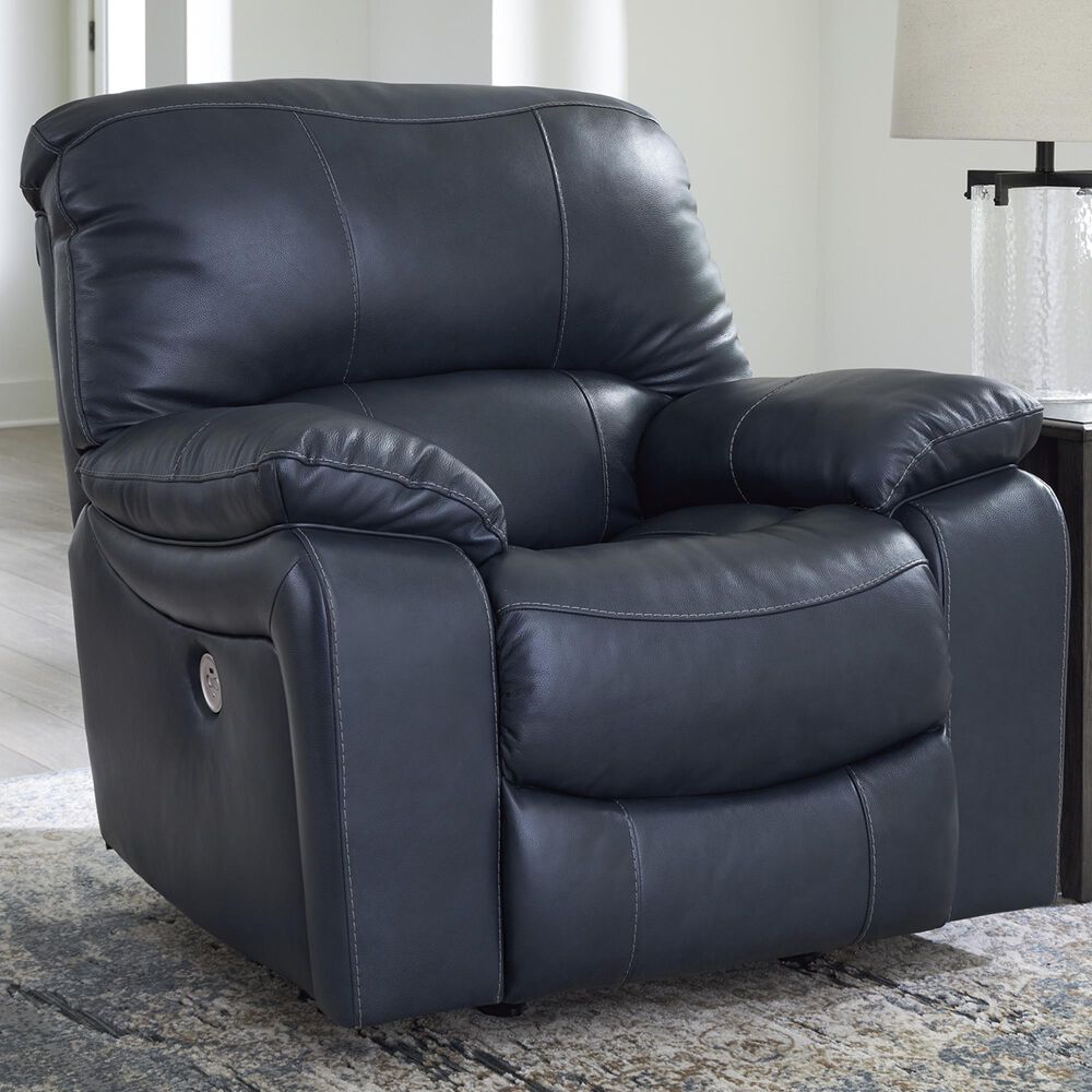 Ashley Leesworth Leather Power Reclining Sofa and Recliner Set in Ocean, , large