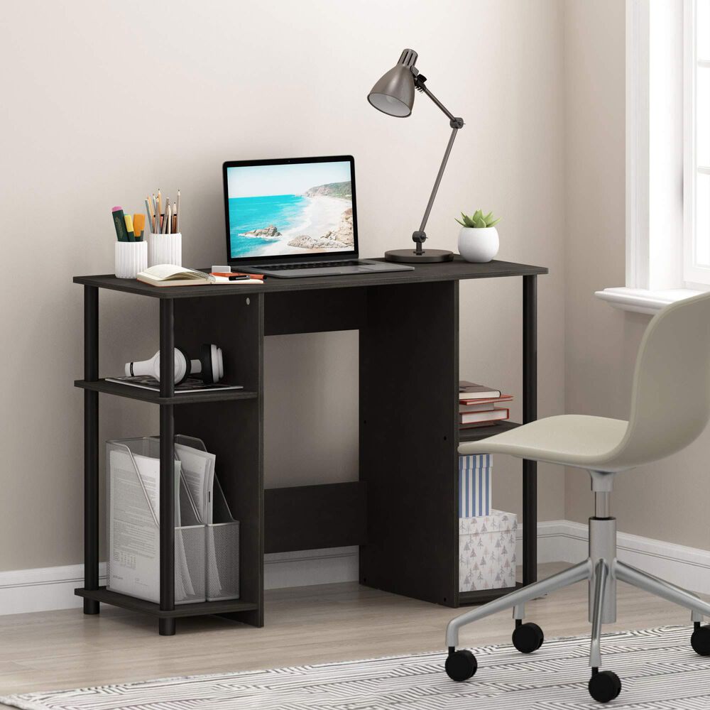HOMLUX 38" Computer Desk with Dual Open Side Shelves in Espresso and Black, , large