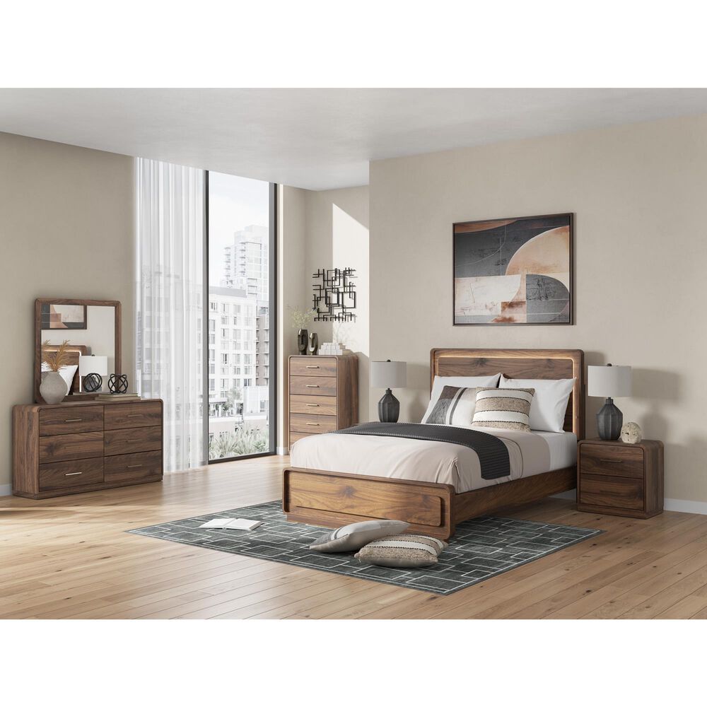 Ashley Fortlorn 6-Drawer Dresser and Mirror in Walnut Brown, , large