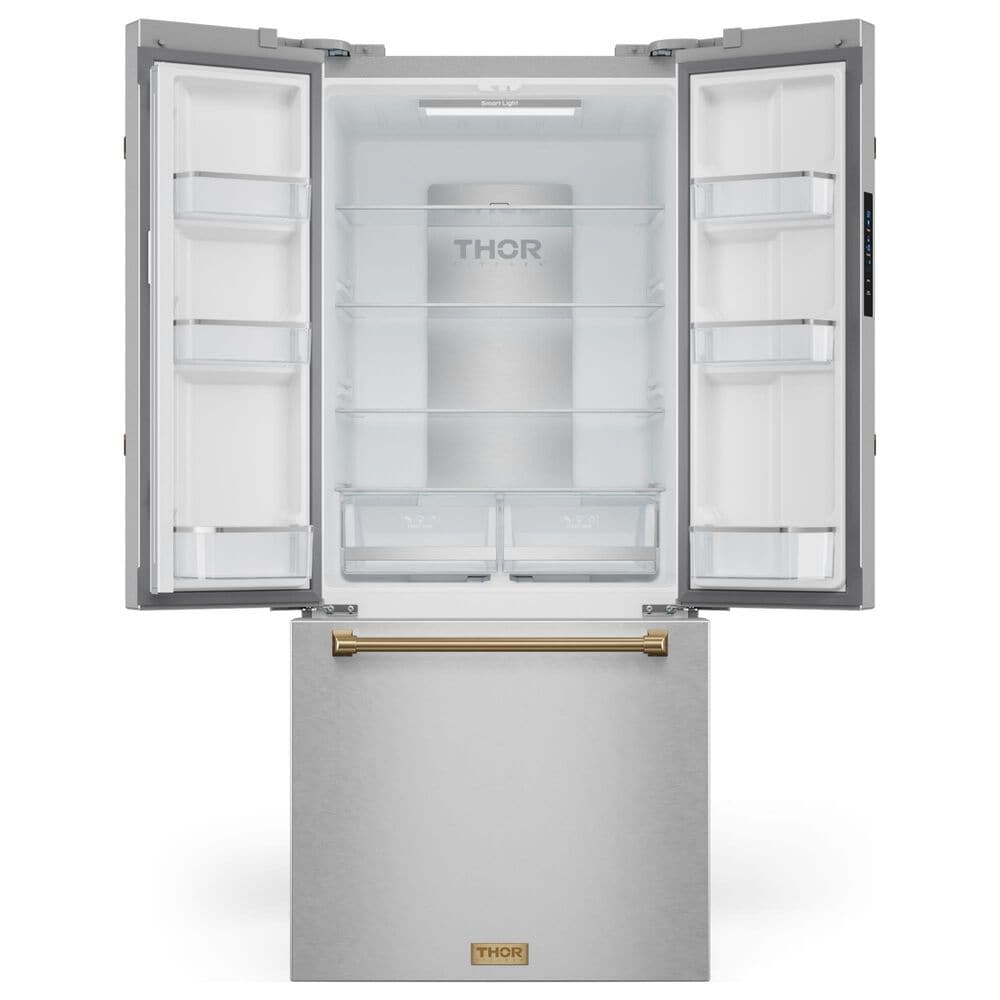 THOR KITCHEN Gordon Ramsay 17.5 Cu. Ft. Counter Depth French Door Refrigerator with Bronze Handle Kit in Stainless Steel, , large