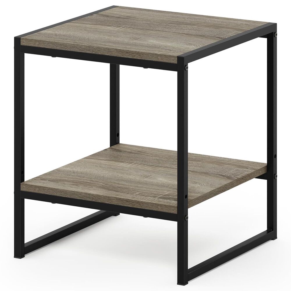 HOMLUX 2-Tier End Table in French Oak Grey and Black, , large