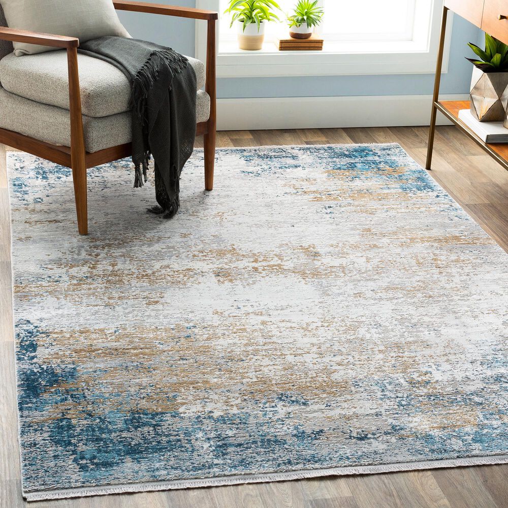Surya Solar 6&#39;7&quot; x 9&#39;6&quot; Sky Blue, Dark Blue, Saffron, White, Gray and Charcoal Area Rug, , large