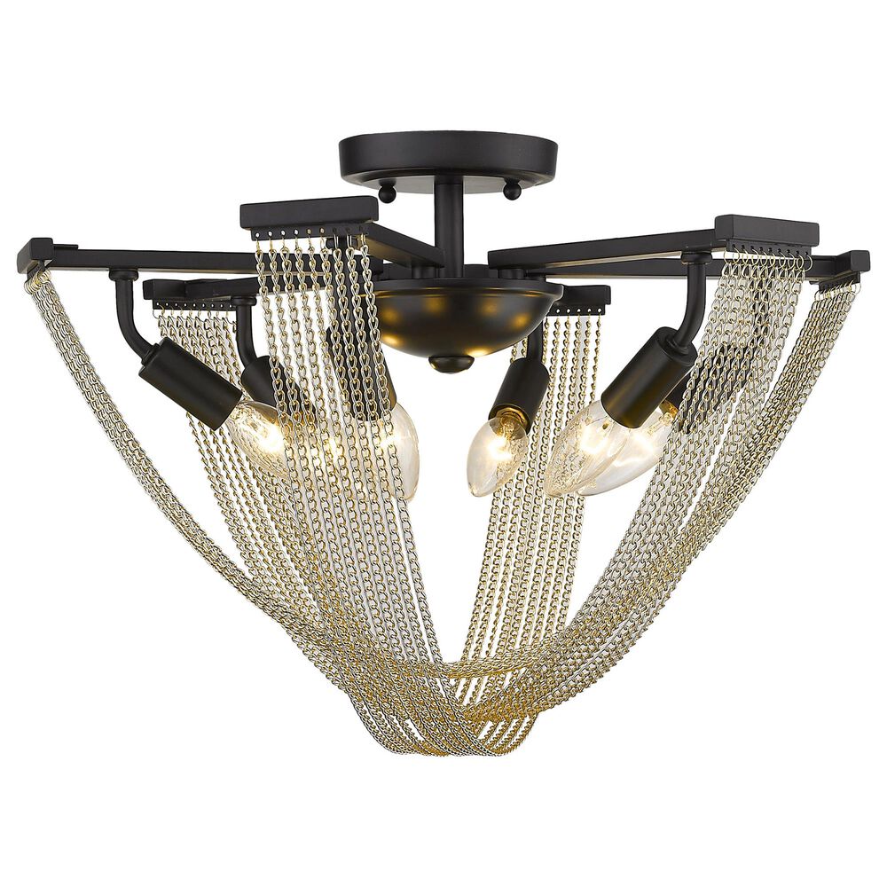 Golden Lighting Samba 6-Light Semi-Flush with Gold Chain Accent in Matte Black, , large