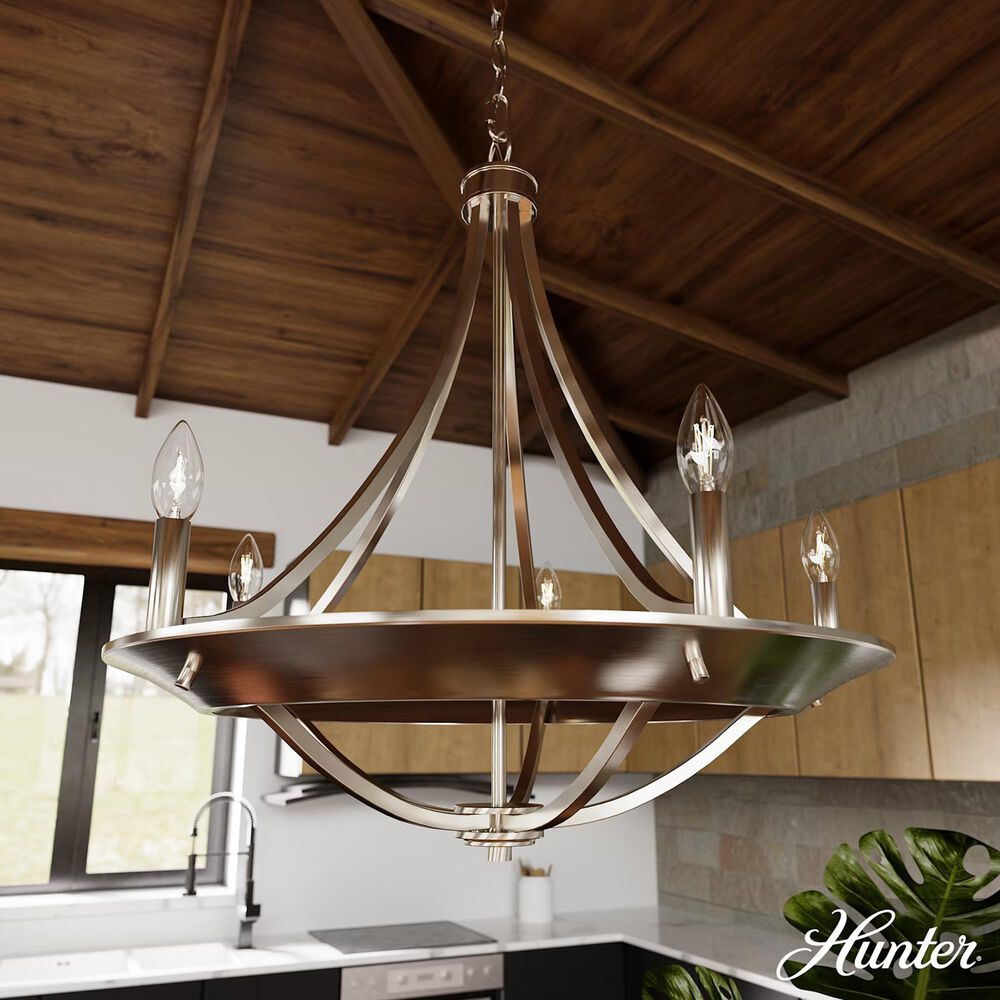 Hunter Perch Point 24&quot; 5-Light Chandelier in Brushed Nickel, , large