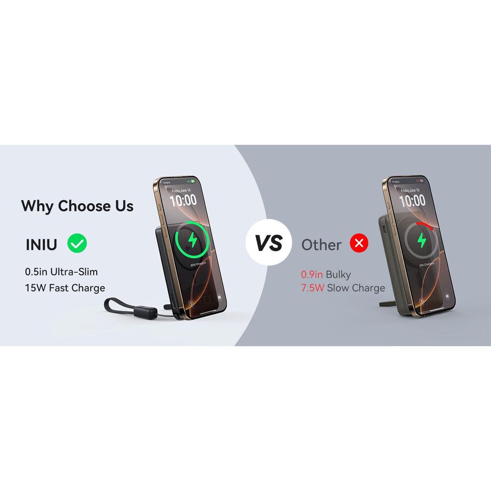 INUI MagPro 10000mAh Slim Power Bank in Black, , large
