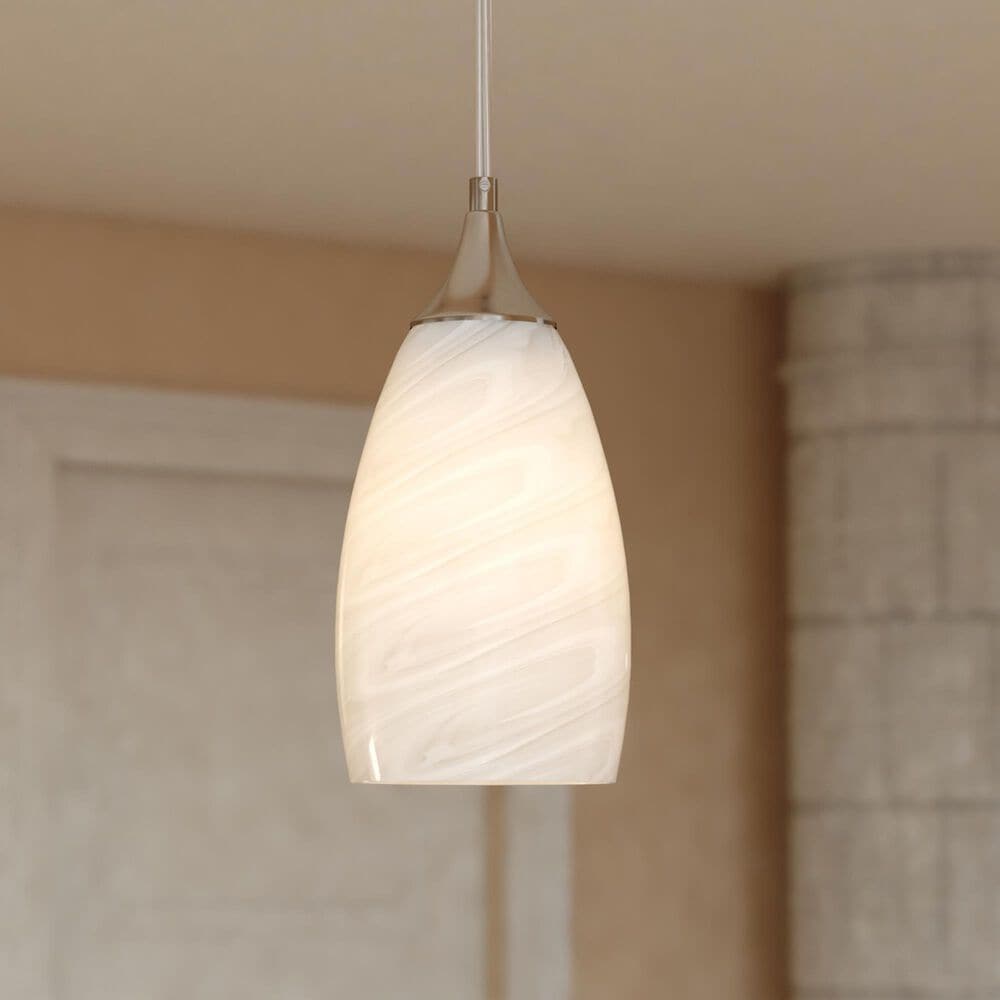 Vaxcel Lighting Milano 1-Light Mini Pendant with Alabaster Glass Shade in Satin Nickel, , large