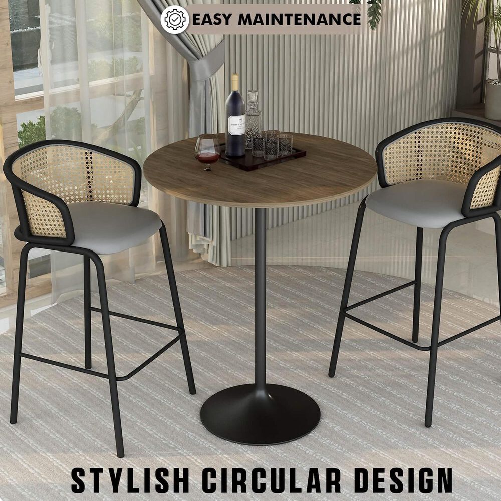 Leisuremod LeisureMod Verve Collection Modern Bar Height Table Black Base with 36 Round Dark Walnut MDF Top, , large