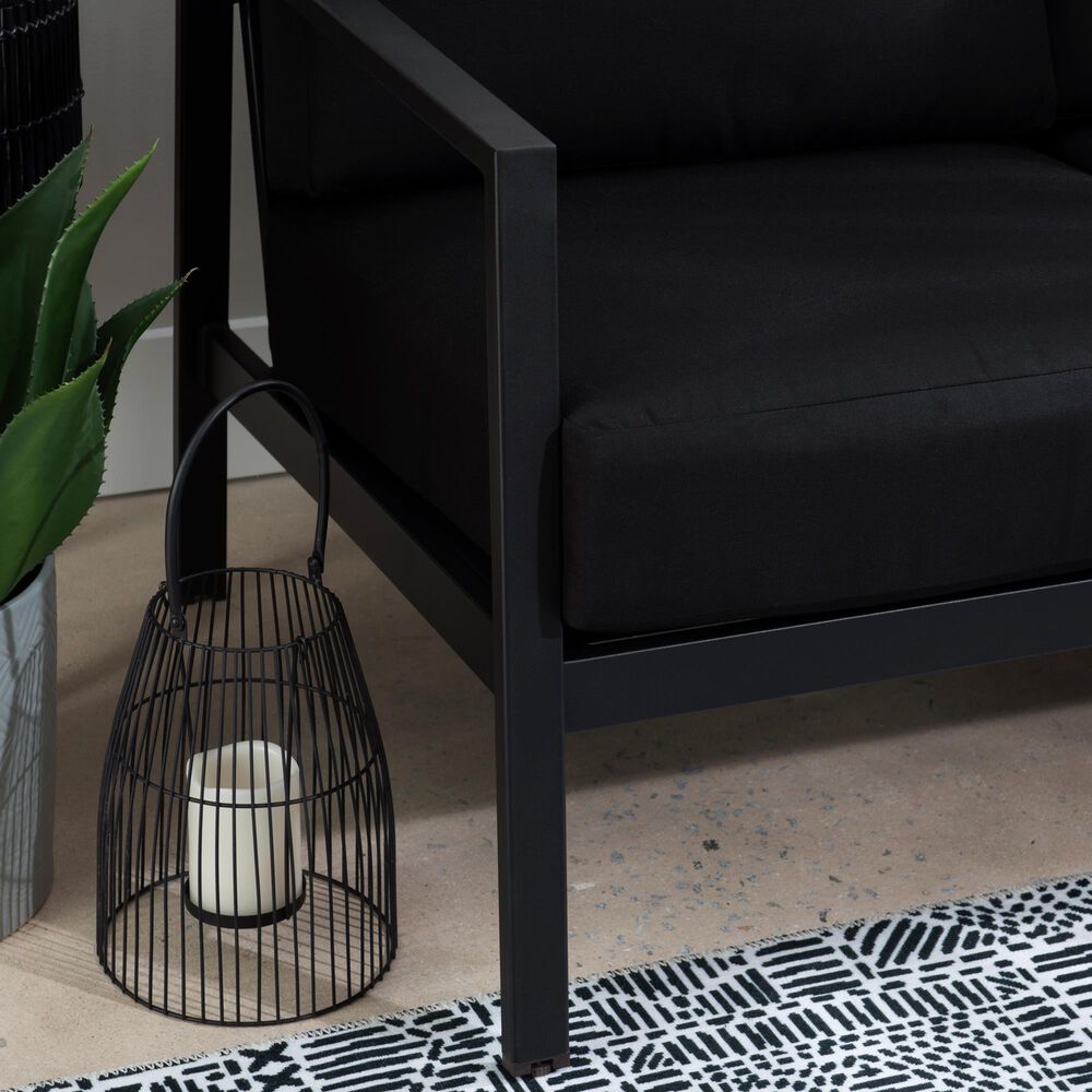 Linon Home Decor Holland Outdoor Loveseat with Black Cushions in Black, , large