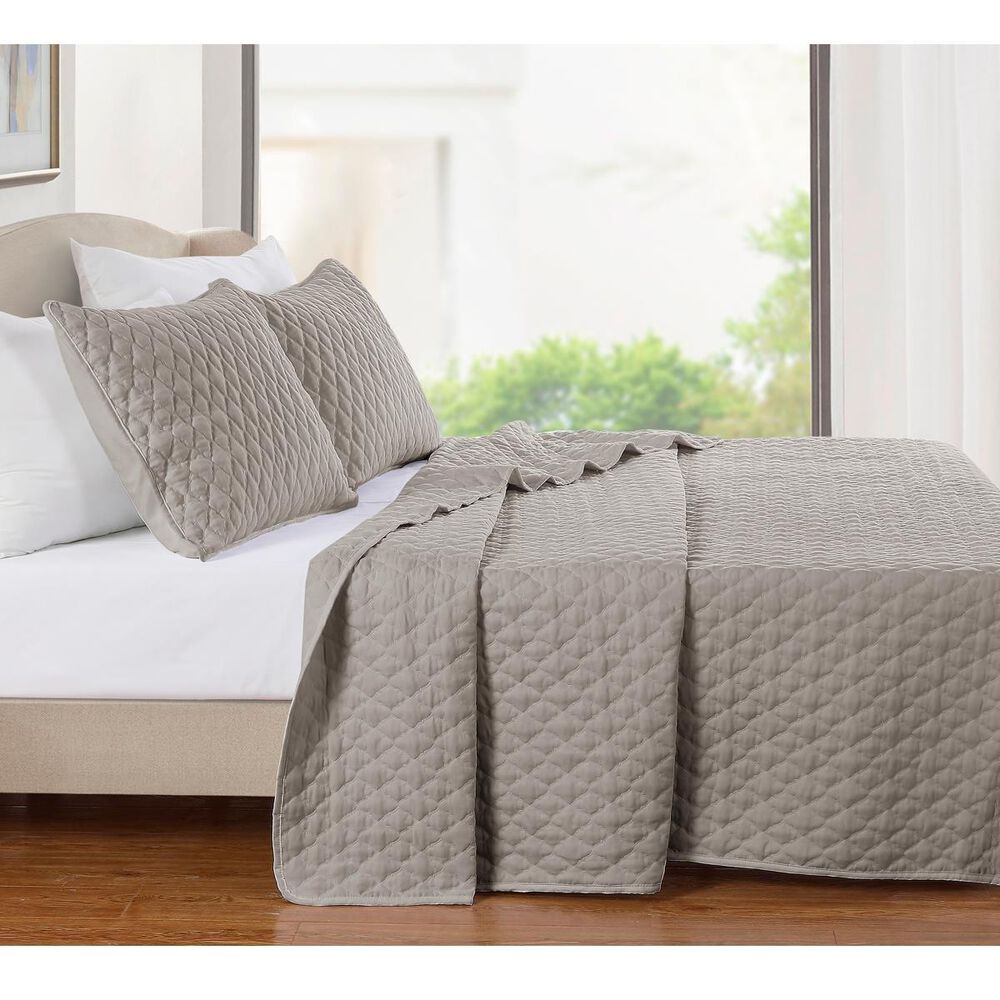 Jiangsu Royal Home Diamond Stitch Quilt 3pc-White-K, , large