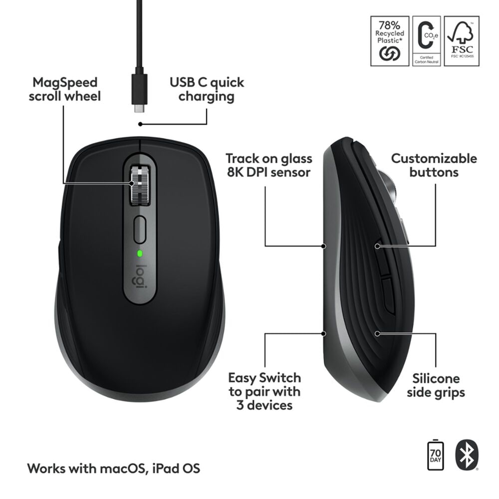 Logitech MX Anywhere Mac 3S Wireless Mouse in Space Grey, , large