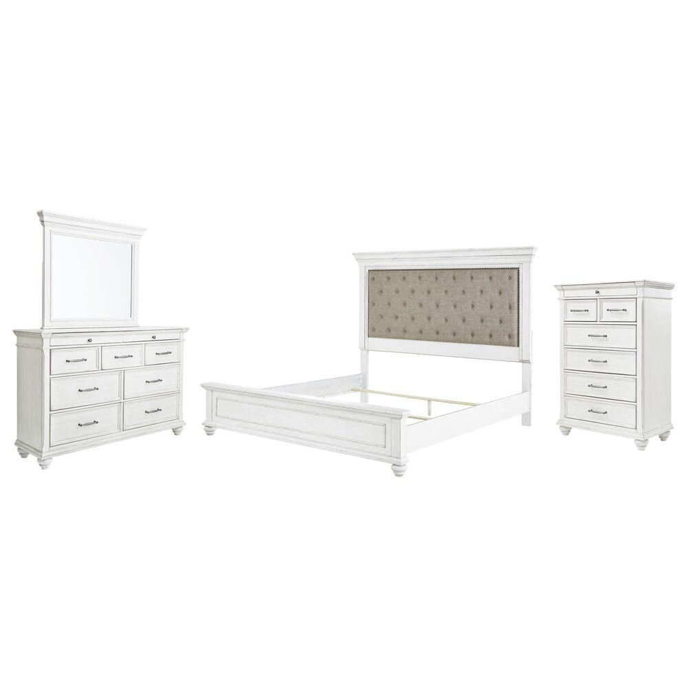 Ashley Kanwyn 4-Piece Cal King Upholstered Bed Set in Whitewash, , large