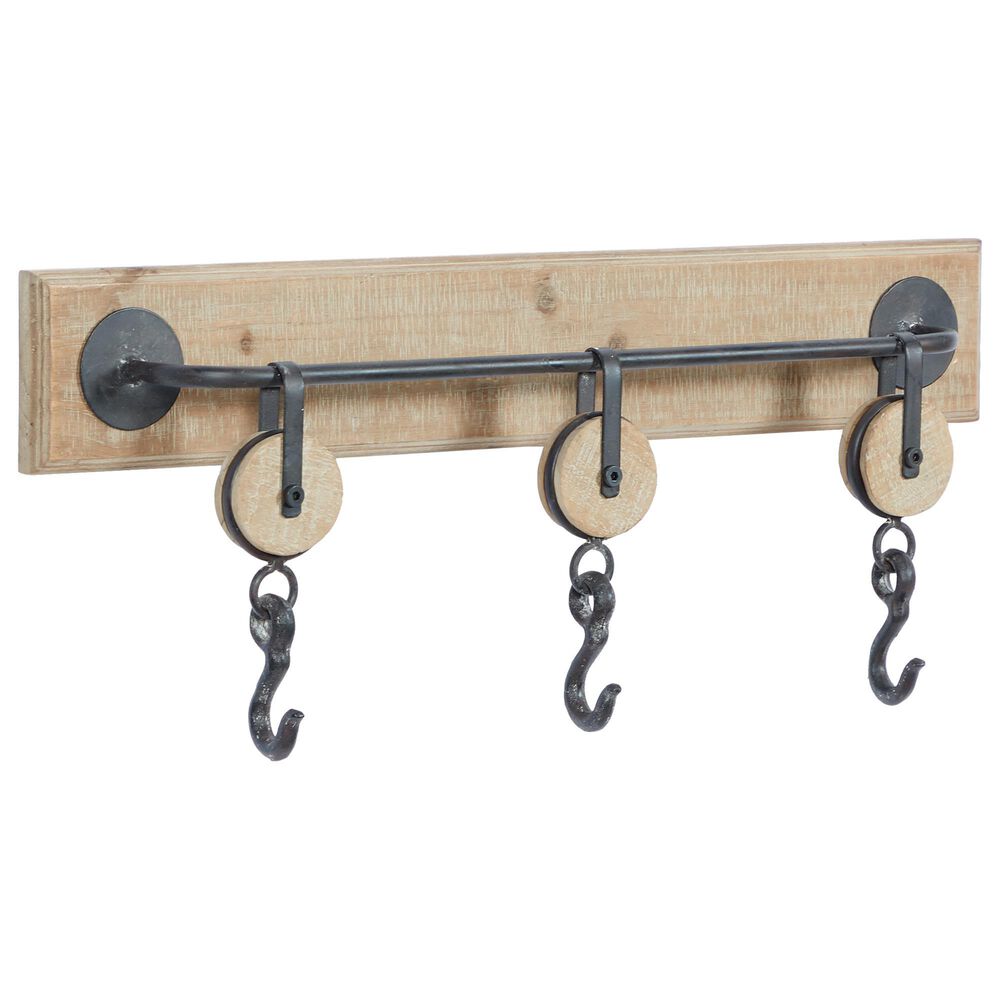 Maple and Jade Industrial Wood Wall Hooks in Brown, , large