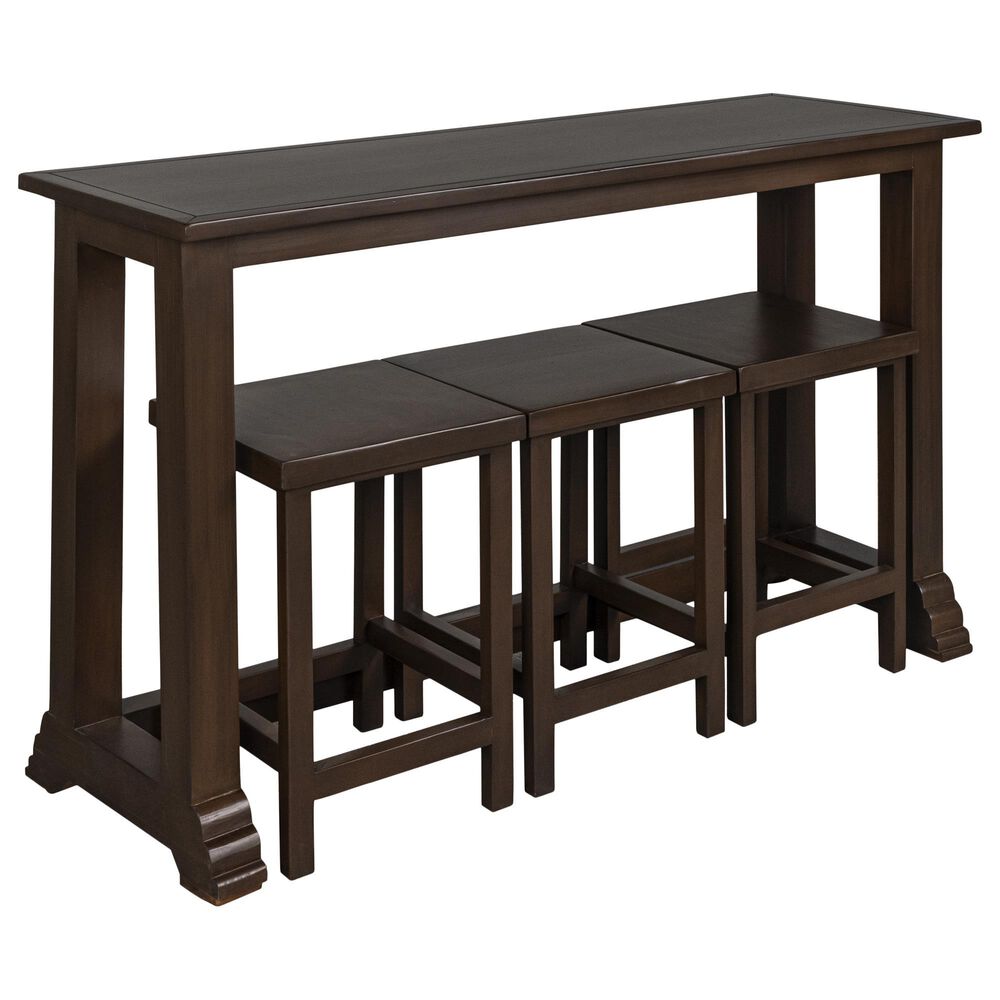 Santa Fe Rustic Console with 3 Stools in Dark Brown, , large