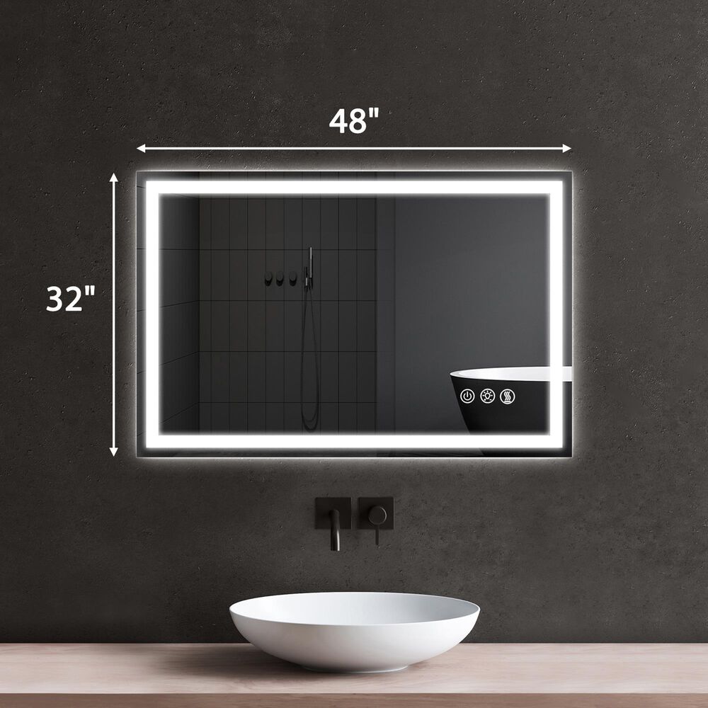HOMLUX 48" x 32" LED Bathroom Makeup Mirror in Silver, , large