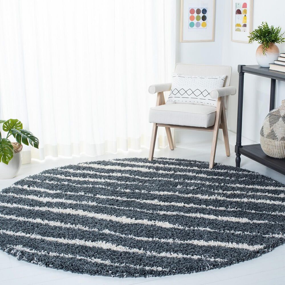 Safavieh Venus Shag 5&#39;3&quot; Round Dark Grey and Ivory Area Rug, , large