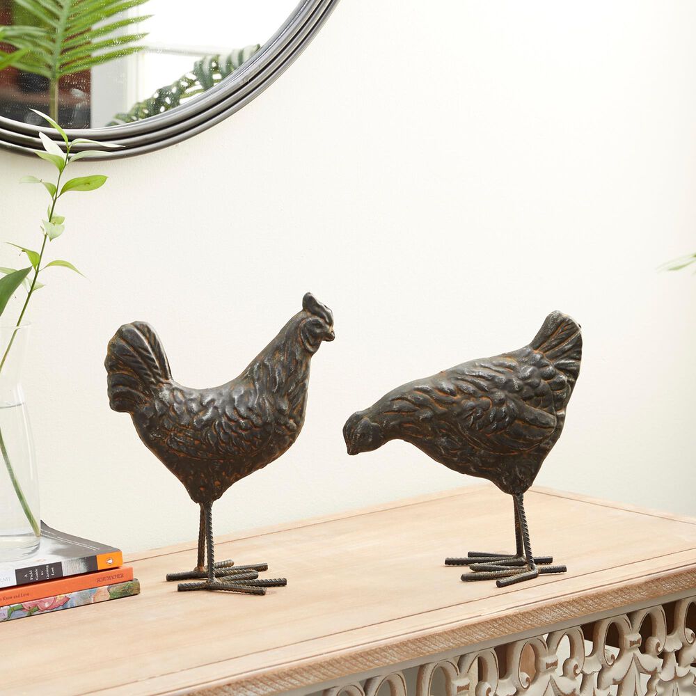 Maple and Jade Farmhouse Metal Chicken Sculpture in Bronze &#40;Set of 2&#41;, , large