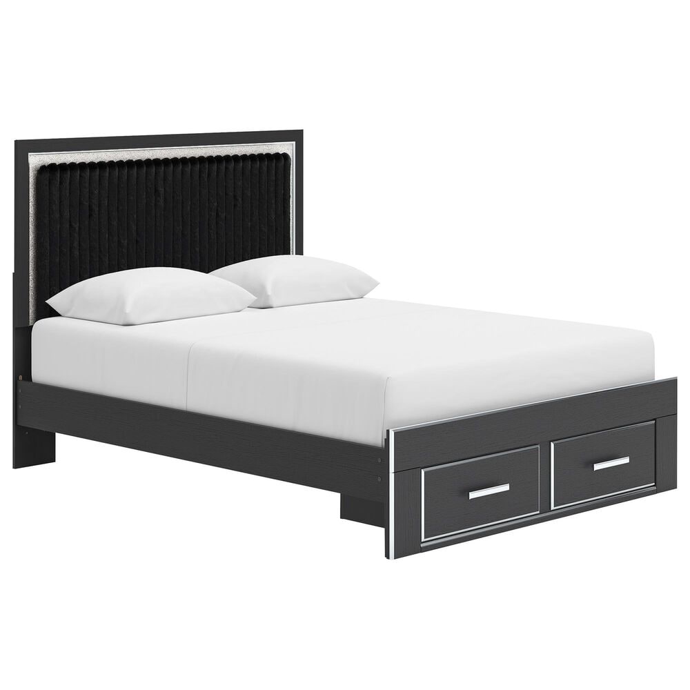 Ashley Zuraleus Queen Upholstered Panel Storage Bed with Two Nightstands in Matte Black, , large