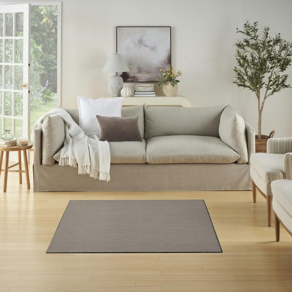 Nourison Courtyard Ivory and Charcoal 4&#39; Square Indoor/Outdoor Area Rug, , large