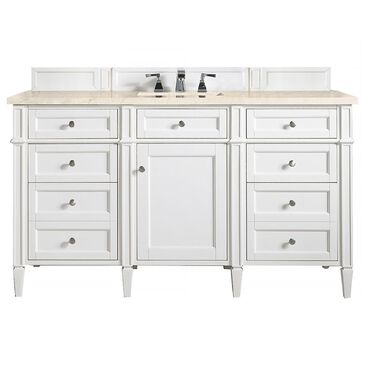 James Martin Vanities Brittany 60" Single Bathroom Vanity in Bright White with 3 cm Eternal Marfil Quartz Top and Rectangular Sink, , large