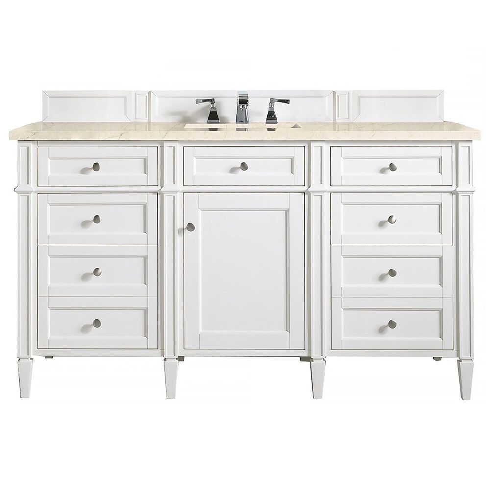 James Martin Vanities Brittany 30" Single Bathroom Vanity in Bright White with 3 cm Eternal Marfil Quartz Top and Rectangle Sink, , large