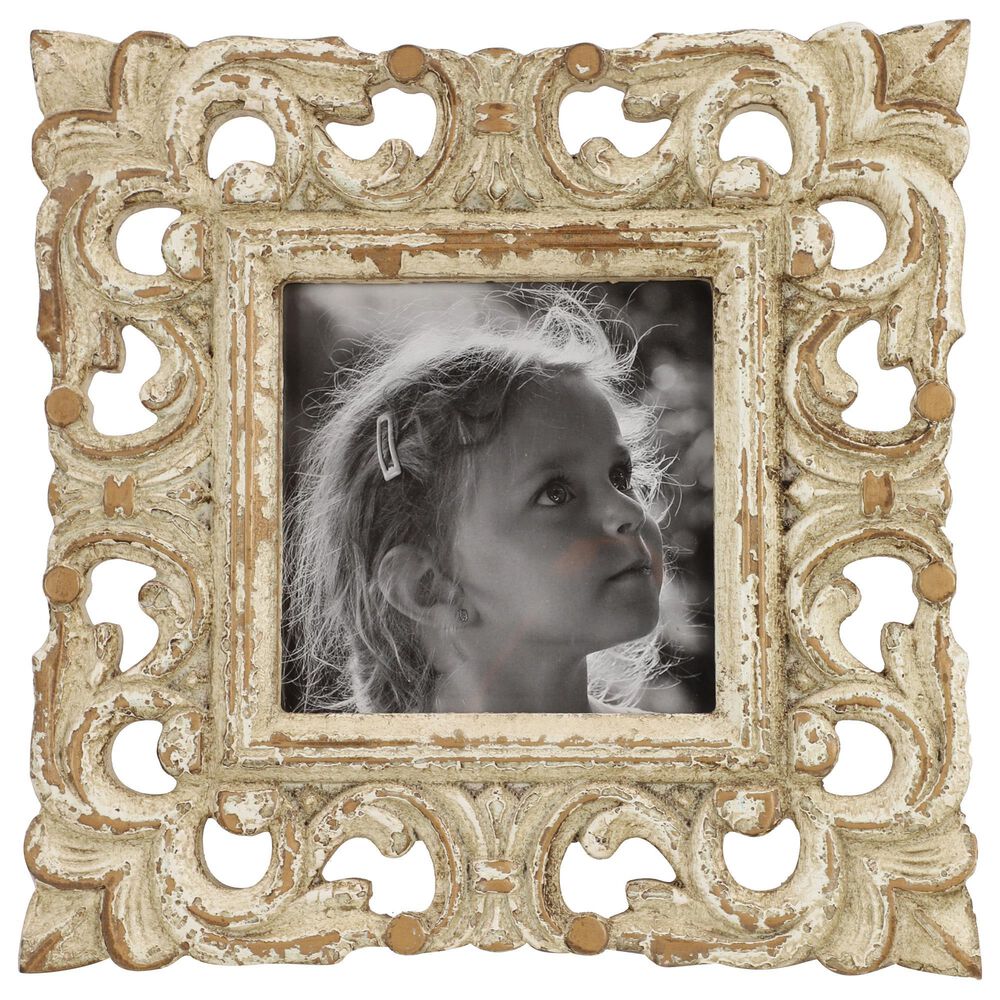 Maple and Jade Vintage Hand-Carved Acanthus Photo Frame in Whitewashed and Natural Brown, , large