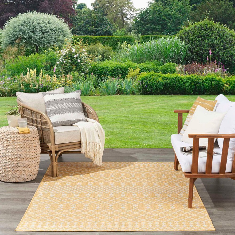Nourison Positano Southwestern Yellow 5&#39; x 7&#39; Indoor/Outdoor Area Rug, , large