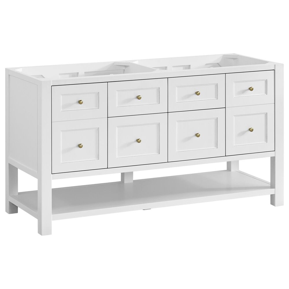James Martin Vanities Breckenridge 60&quot; Double Bathroom Vanity in Bright White with Single Hole 3 cm White Zeus Quartz Top and Rectangular Sinks, , large
