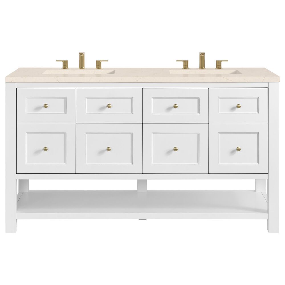 James Martin Vanities Breckenridge 60" Double Bathroom Vanity in Bright White with 3 cm Eternal Marfil Quartz Top and Rectangular Sinks, , large