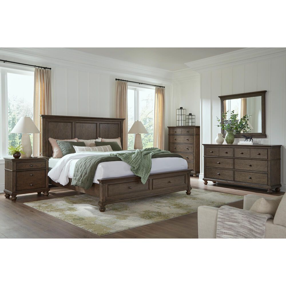 Riva Ridge Oxford 3 Piece California King Panel Storage Bedroom Set in Cocoa with USB Ports, , large
