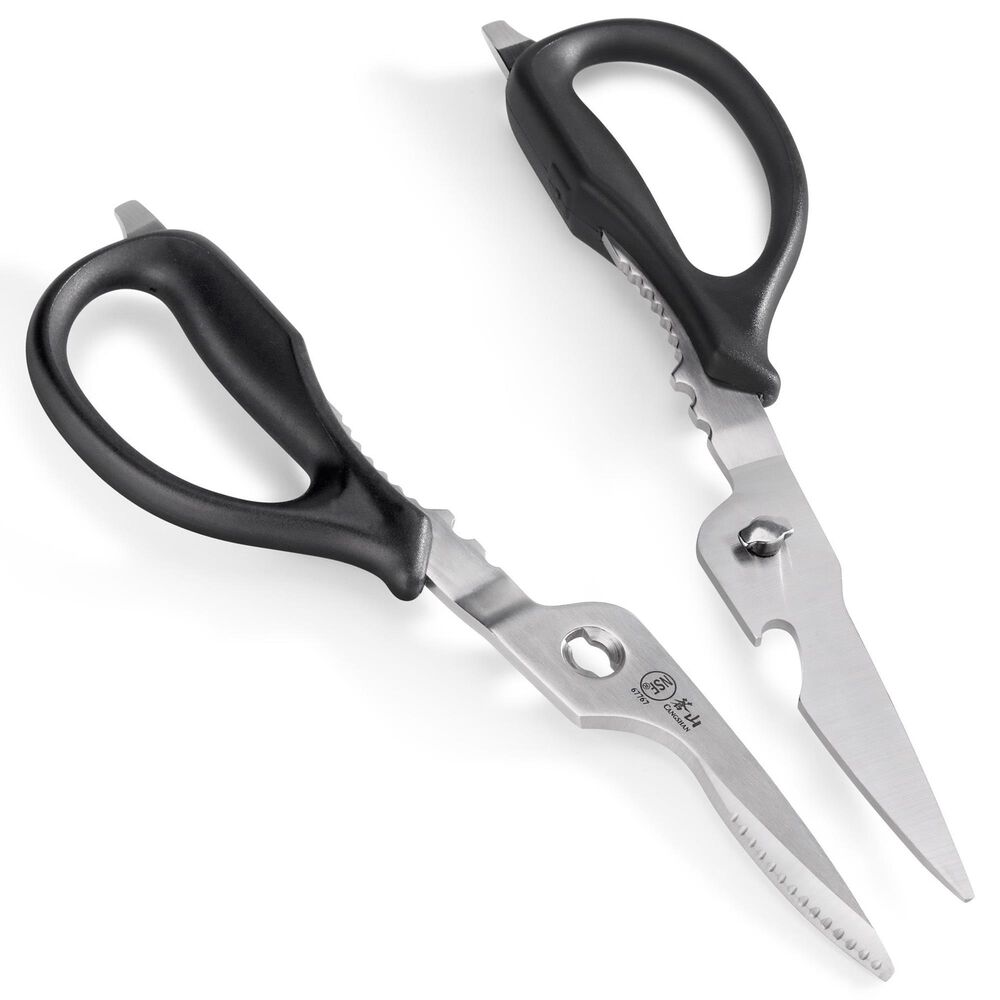 Cangshan Top Cut 9&quot; Heavy Duty Utility Kitchen Shears with Blade Holder in Black and Stainless Steel, , large
