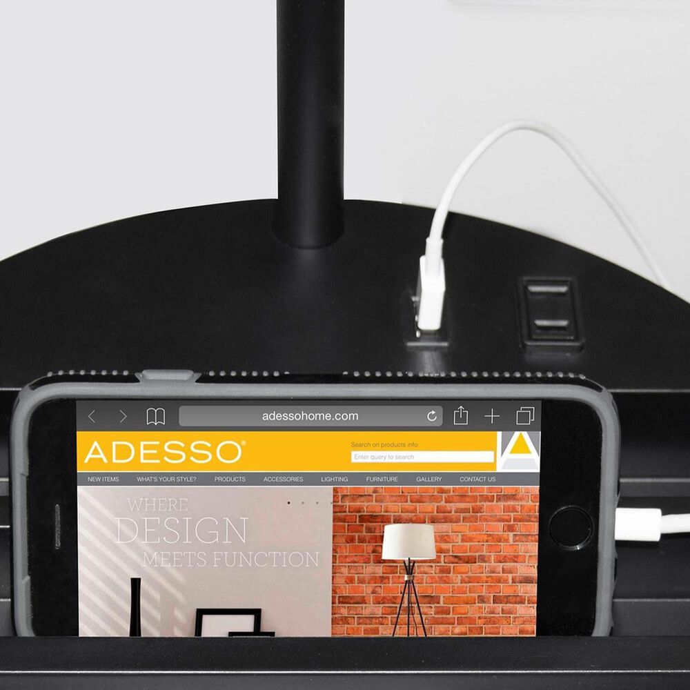 Adesso Charging Station Shelf Floor Lamp with Outlets + USB in Black, , large