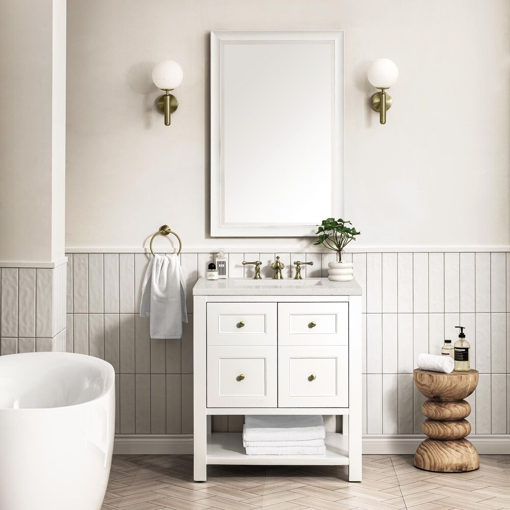 James Martin Vanities Breckenridge 30&quot; Single Bathroom Vanity in Bright White with 3 cm Lime Delight Quartz Top and Rectangular Sink, , large
