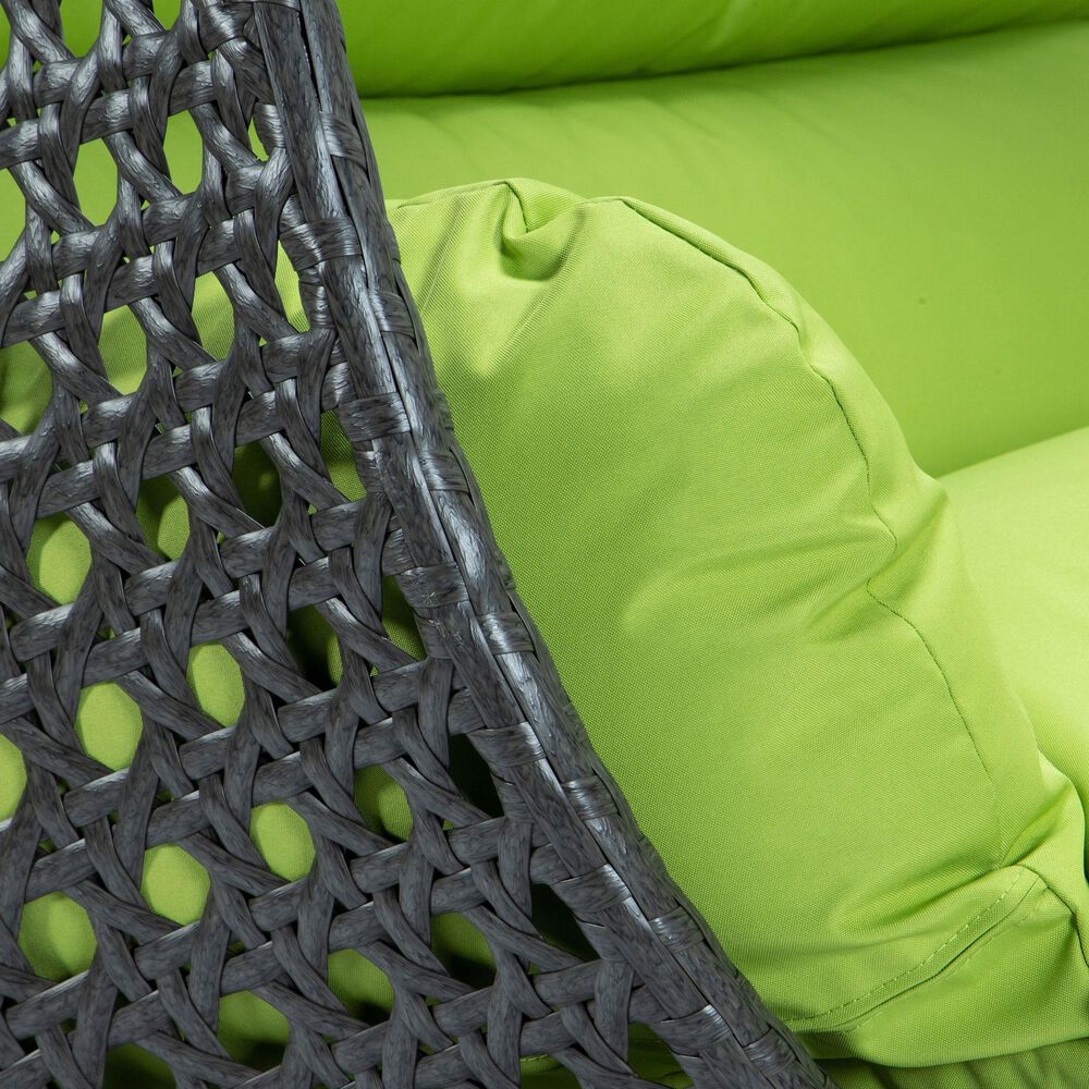 Leisuremod Patio 2-Seat Hanging Egg Swing Chair with Light Green Cushion in Charcoal, , large