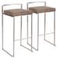LumiSource Fuji 30" Stacker Bar Stool with Brown Cowboy Upholstery in Stainless Steel (Set of 2), , large