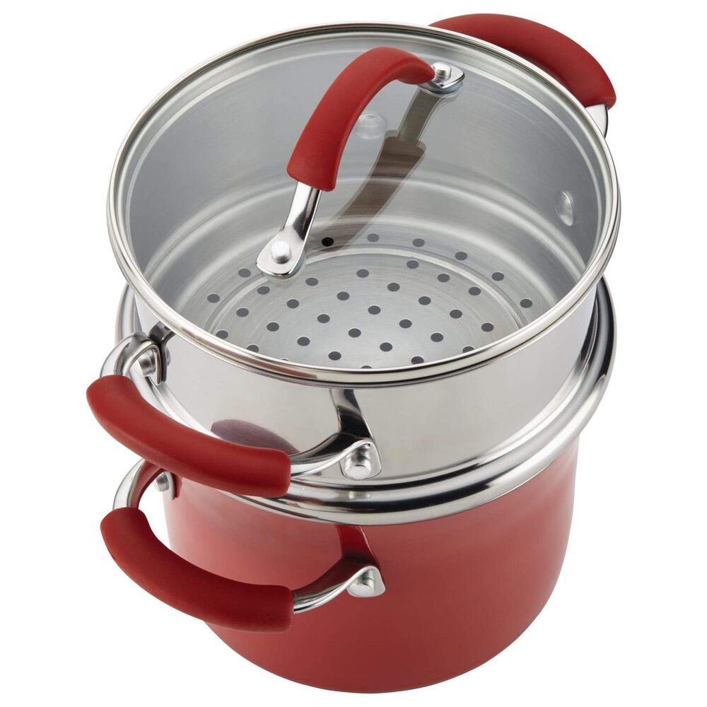 Rachael Ray 3-Quart Covered Steamer Set in Cranberry Red, , large