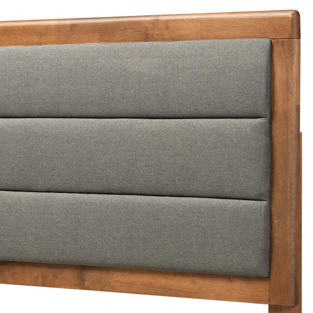 Baxton Studio Dexter Twin Panel Headboard with Dark Grey Fabric in Walnut Brown, , large