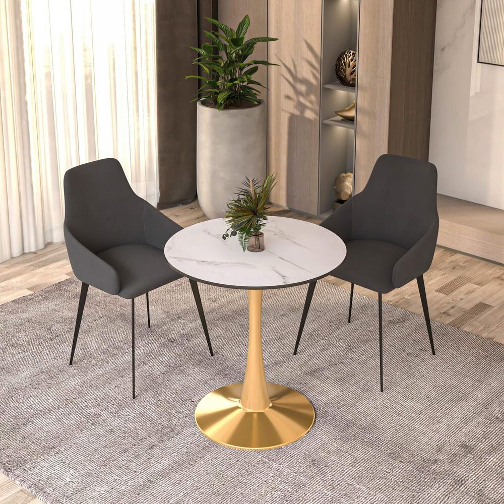 Leisuremod Bristol 24&quot; Round Dining Table with MDF Top in Gold and Marbled White - Table Only, , large
