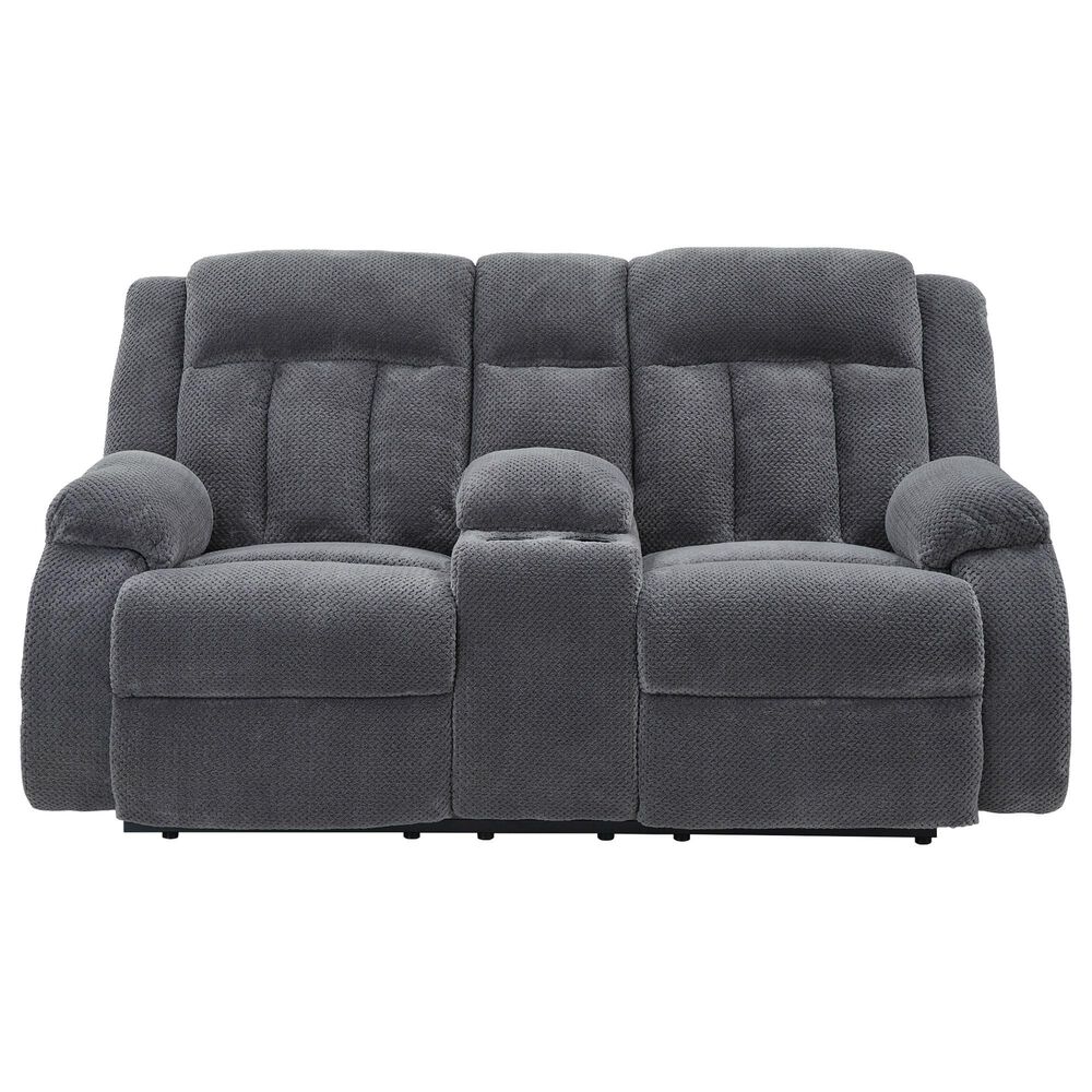 Ashley Observation Power Reclining Loveseat with Console in Steel Velvet, , large