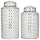 Maple and Jade 2-Piece Jar Set with Geometric Accents in Glossy Silver and White, , large