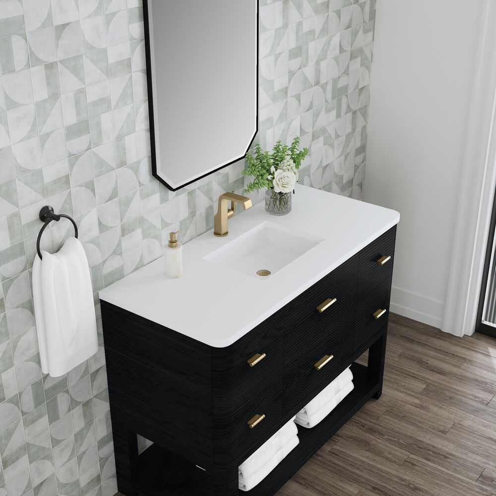 James Martin Vanities Lucian 48&quot; Single Vanity in Carbon Oak with 3 cm White Zeus Quartz Top, , large